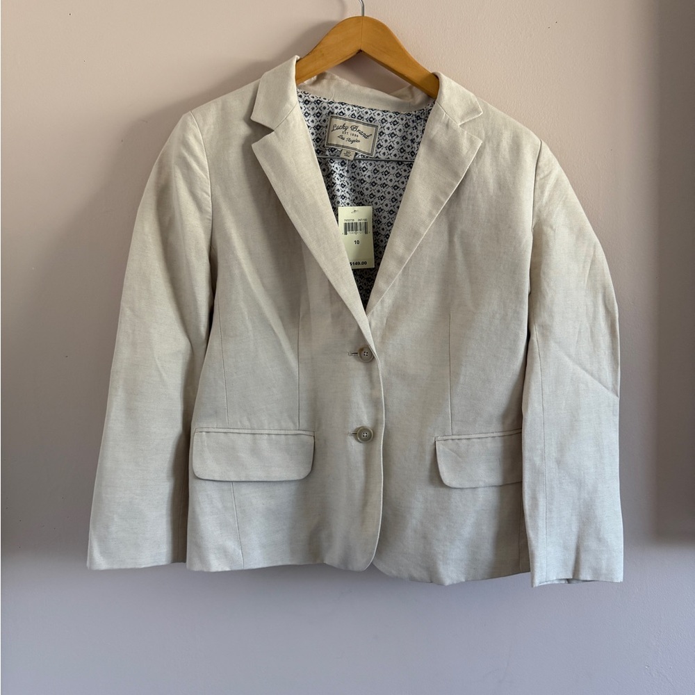 Lucky Brand Beige Tailored Blazer Button Front Notched Lapel Workwear